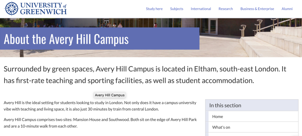 University of Greenwich – Website Content